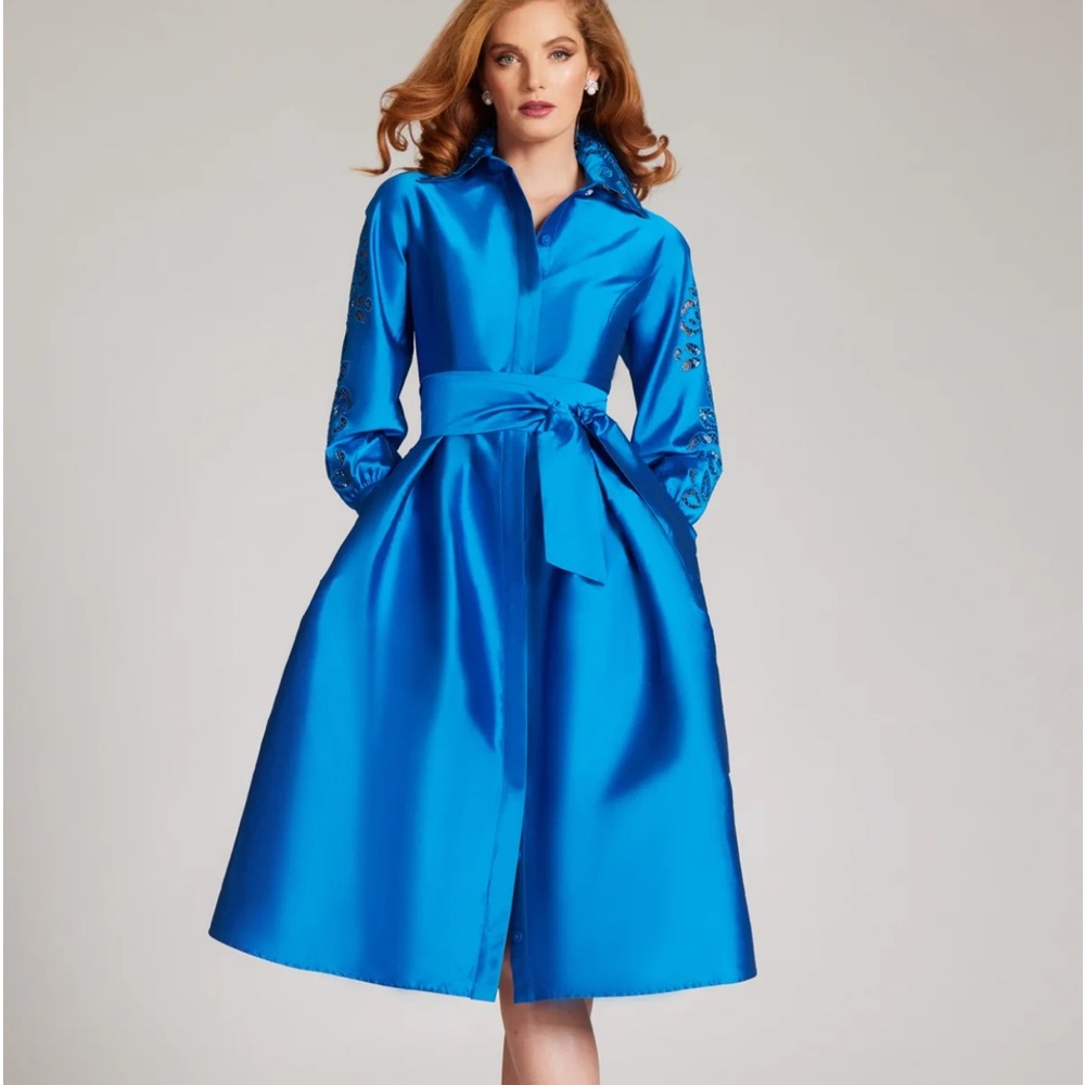 Teri Jon Eyelet Collar and Sleeve Shirt Dress